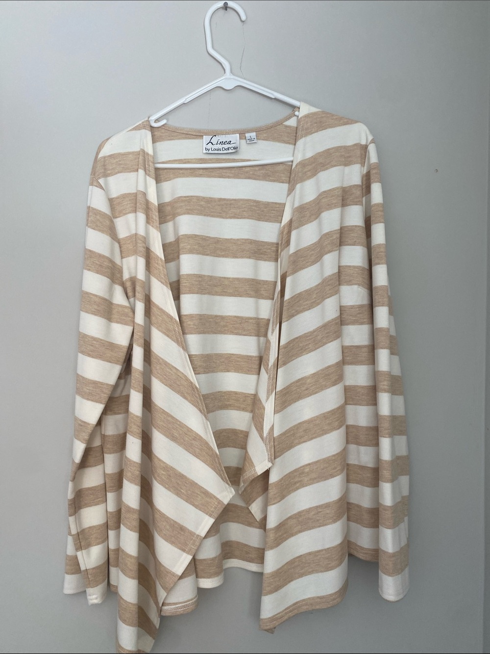 Linea by Louis Dell'Olio Cream and Tan Striped Open Cardigan